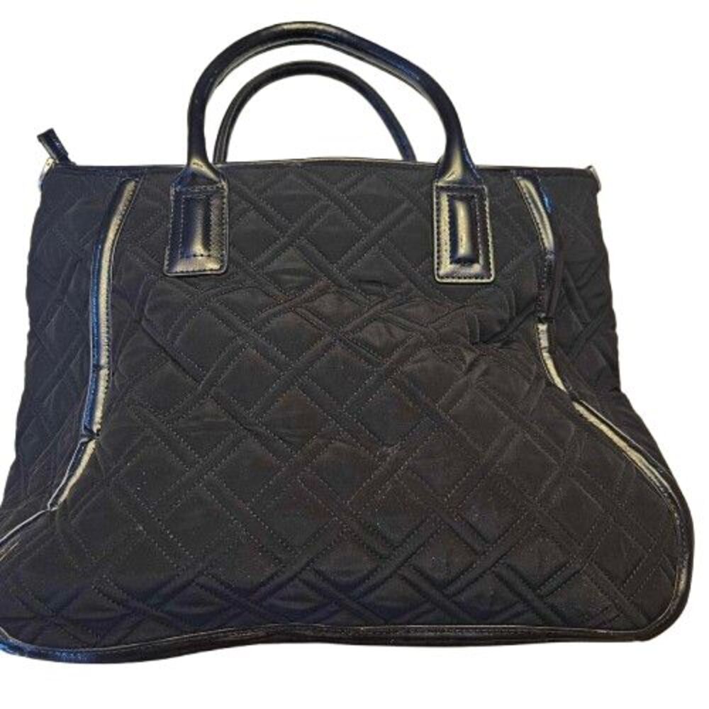 Vera Bradley Trimmed Tote Bag Classic Black Quilted Large Faux Leather Trim Zip